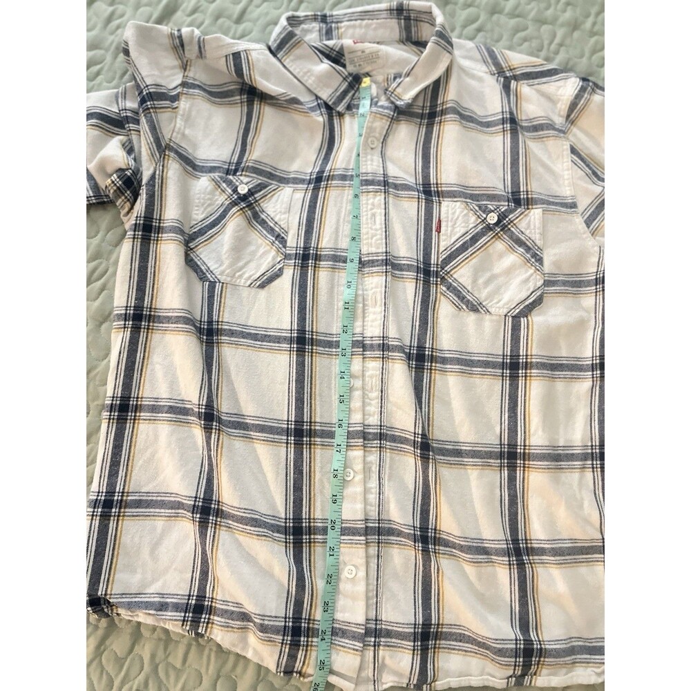 Levi’s Mens XXL Flannel Shirt White Blue Yellow Plaid Button Up Long Sleeve - Picture 9 of 16